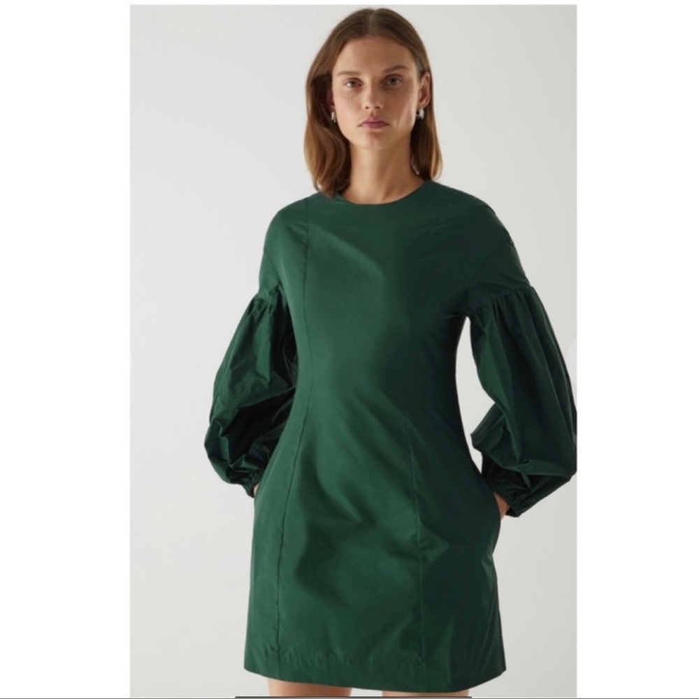 COS Puff Sleeve Emerald Mini Dress Size 4